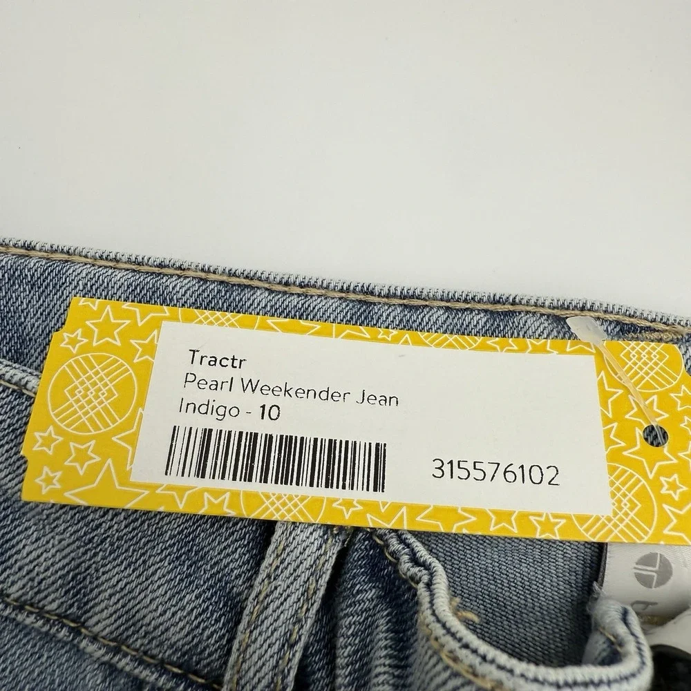 Girls Denim Pants Butterfly Embroidered Size 10 Cuffed Straight Leg Light‎ Wash